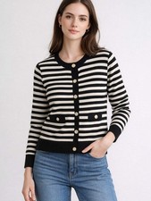 Dunnes Cardigan Ladies Comfort Crew Neck Striped Women's Knitwear Jumper