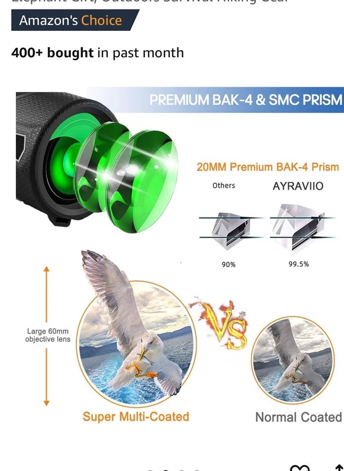 Ayraviio 12x60 Monocular Telescope High Powered with Smartphone Adapter & Case - Image 3 of 4