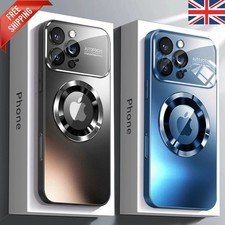 Titanium Matte MagSafe iPhone Case Luxury Metallic Cover + Lens Protector