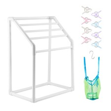 Uimoso Outdoor Towel Rack Pool Towel Rack 5 Bar Trapezoidal White Freestanding