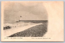 Vintage Fécamp Les Jetées et la Plage French Lighthouse Postcard AA175