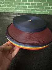 2 Large Rolls Of Webbing --1 Rainbow Roll And 1 Dark Blue Roll