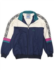 ASICS Mens Graphic Tracksuit Top Jacket IT 54 XL Navy Blue Colourblock KO06