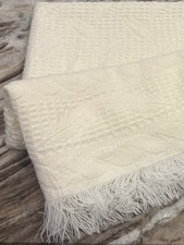 Vintage BabyCrest White Acrylic Baby Blanket Throw Waffle Fringe Japan 36x34