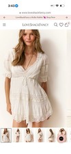 LoveShackFancy Lilias Lace Mini Dress Off White Size 6 V-Neck Puff Sleeve