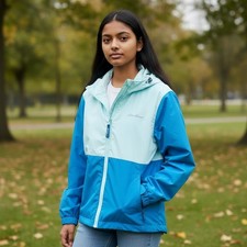 Eddie Bauer Girl s Rain Jacket Turquoise light Blue Colorblock Size