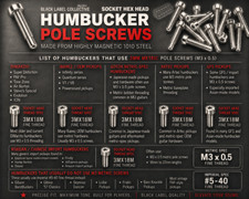 12 PIECE HUMBUCKER PICKUP POLE PIECE SCREWS M3 HEX HEAD NICKEL -DIMARZIO, IBANEZ