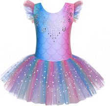Girls Ruffle Sleeve Ballet Leotard Tutu Dress for Dance