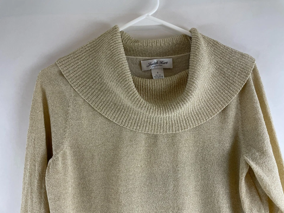 Suéter Judith Hart Para Mujer Talla S Dorado Metálico Mezcla Seda Vacaciones Capucha Cuello Foto 3 de 4