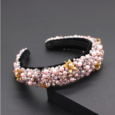 LUXURY HANDMADE MAUVE PEARL AND BEADED HEADBAND HAIR ACCESSORY, BRIDAL/RACES