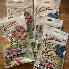 Lot Of 5 Woodshop Wooden Wind Chime Craft Kits 2 Butterflies 3 Spaceships