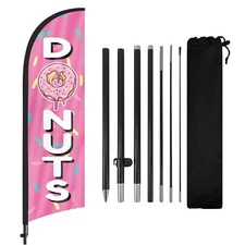 FSFLAG Donuts Feather Flag with Pole and Ground Stake 8FT Advertising Banner
