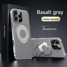 Slim Leather Mag Safe Case For iPhone 16 Pro Max 15 14 13 Magnetic Stand Cover