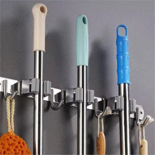 Wall Mount Mop Holder Broom Hanger Stainless Steel Towel Organizers 3 Rack - Bild 1 von 5
