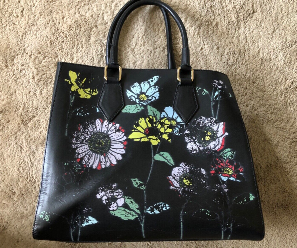 Bellucci genuine leather black floral women's purse 12 x 14 x