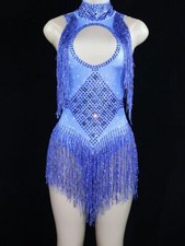 Jazz Dance Costume Nightclub Bodysuit Outfit Sparkly Rhinestones Tassel Stretch