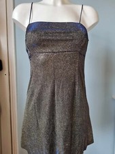 UO Pins and Needles Gold Blue Mini Dress S Used