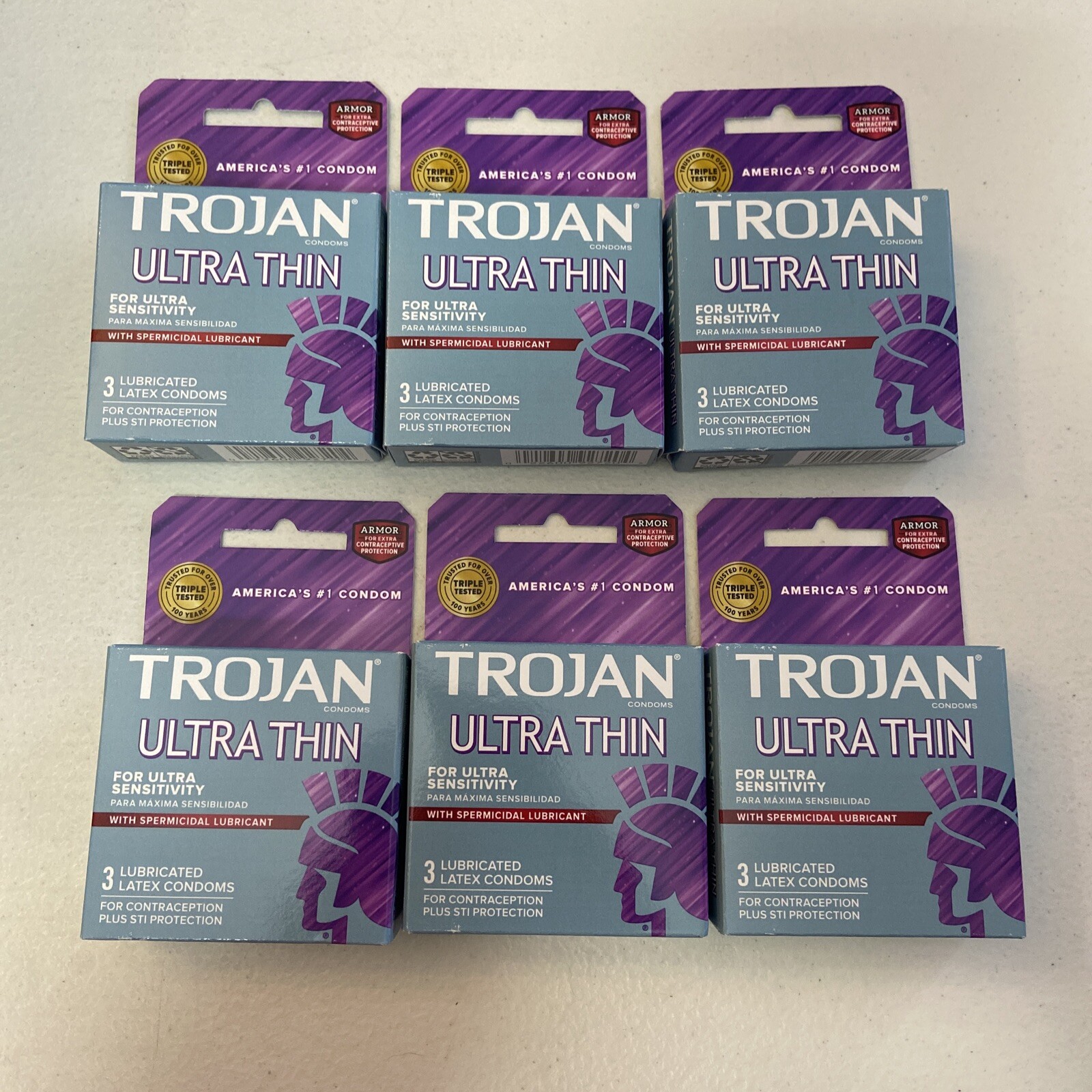 Trojan Ultra Thin Premium Condoms w/Spermicidal Lubricant 3-Pack (6 count)