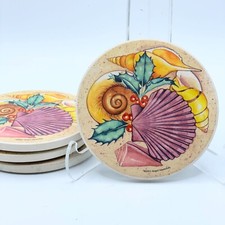 Sea Shells Abigail Adams Kelly 2001 Absorbent Slip Proof Stone Coasters Set/4