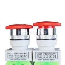 2PCS 22mm Latching Emergency Stop Push Button Switch 10A 660V 1NO 1NC