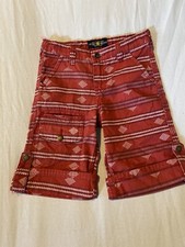 Lucky Brand Boy's Red Roll Tab Cargo Geometric Shorts Logo Size 8