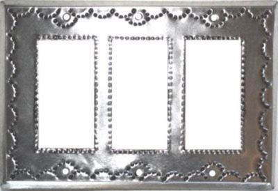 Triple Decora Mexican Handmade Punched GFI Silver Tin Switchplate