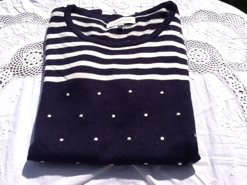 Austin Reed Knitted Jumper Short Sleeve navy Blue and White Size Small - Picture 10 of 10
