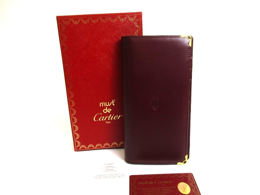 小物 Cartier Must de Cartier Bordeaux Wallet Authentic Cartier Must de Cartier Bordeaux Leather Bifold