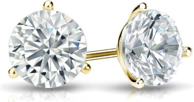 3,00 ct runde im Labor gezüchtete Diamanten Ohrringe 14 K Gelbgold IGI-zertifiziert