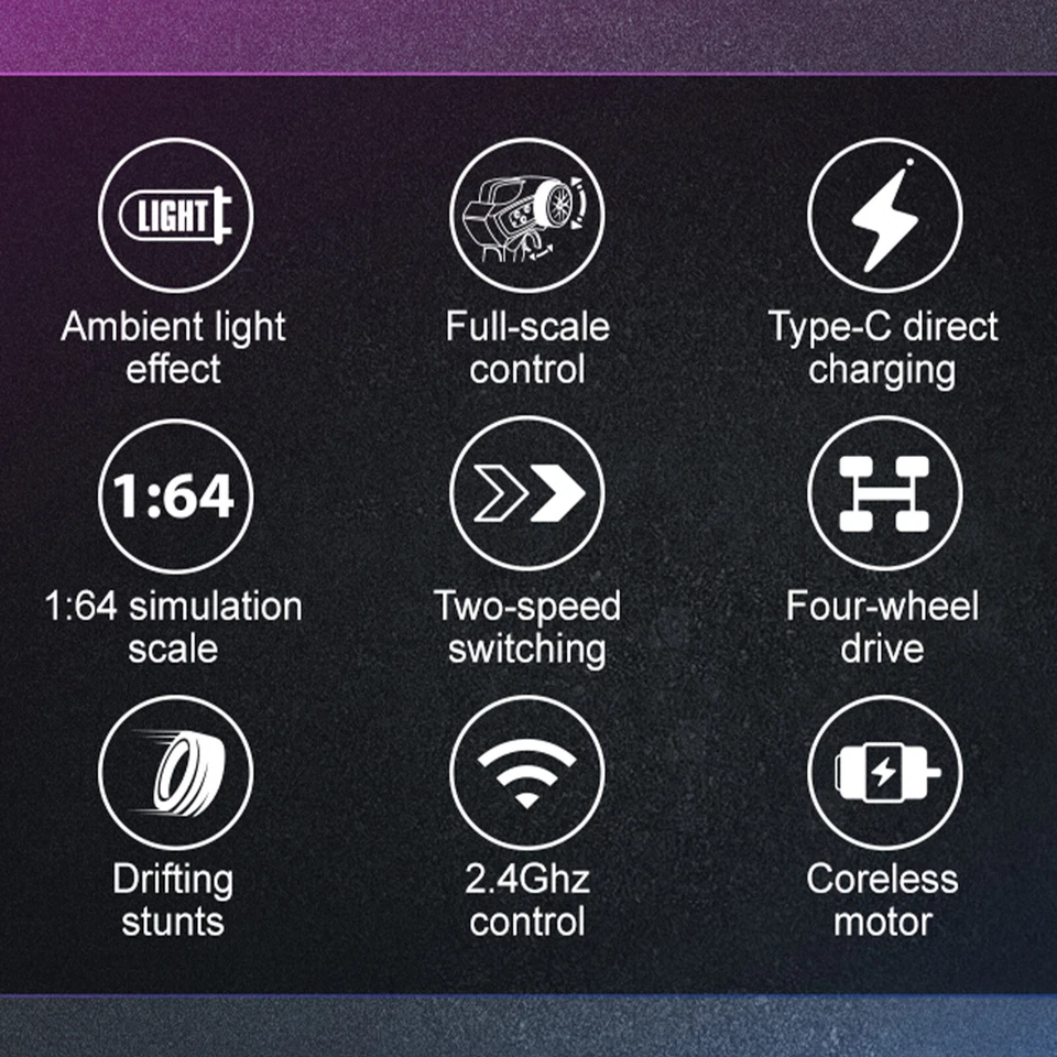 Mini 1:64 RC Drift Car AWD Proportional w/ LED Lights USB-C RTR for Kids/Adults - Image 4 of 4