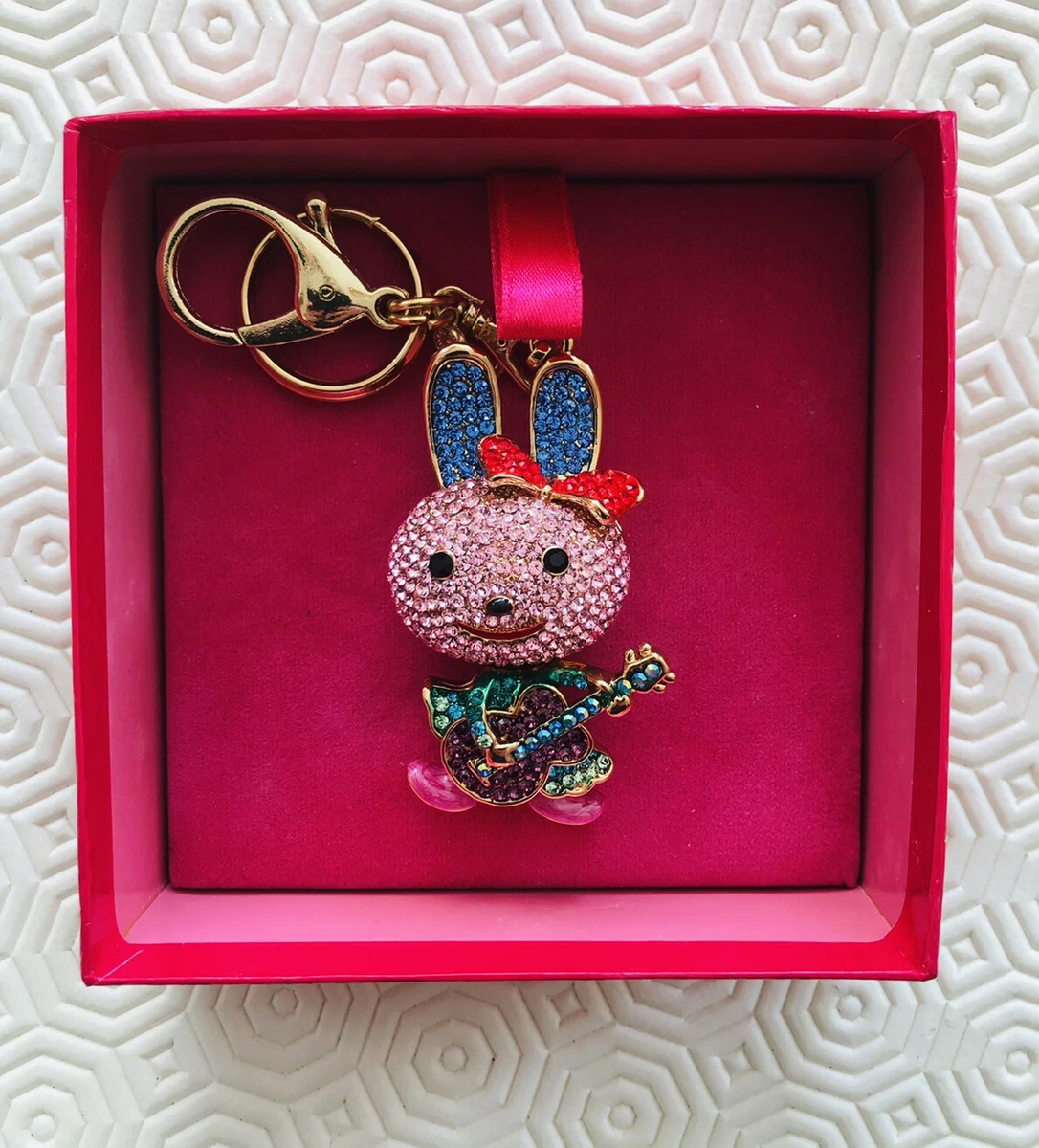 Butler Wilson BNIB Multicoloured Swarovski Crystal Rabbit Keyring Necklace