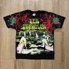 Vintage 1992 Led Zeppelin House Of The Holy AOP T-Shirt Size XL Black USA Made