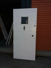 EXTERIOR ANTIQUE WOOD DOOR 1 SMALL WINDOW PANELS 36 X 79 CAN SHIP!!!