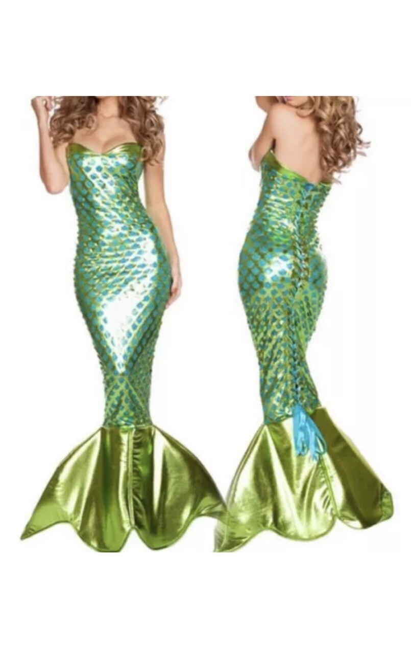 NUEVO Sexy Disfraz de Sirena Halloween Para Mujer Pequeño Juegos con disfraces Metálico Verde Azul