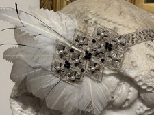 Headband With Feathers Beading And Embroidery, Silver, Black , White