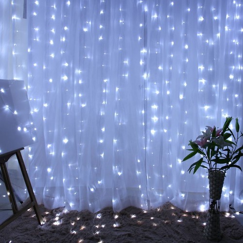 300 LED Curtain Fairy Lights String Indoor/Outdoor Backdrop Wedding Party White - Picture 11 of 14