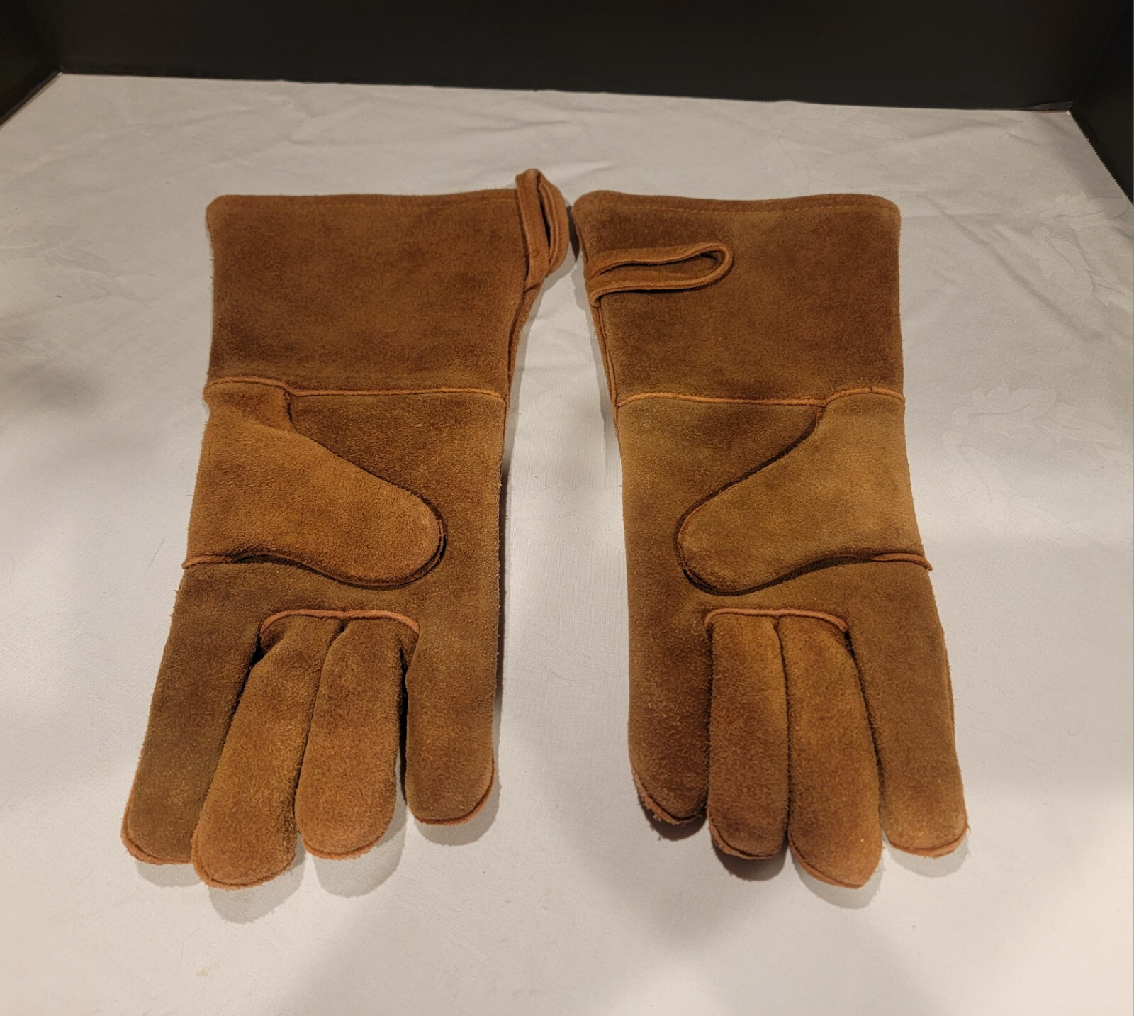 Fireplace Gloves Durable Brown Leather Double Layered Safe Hands