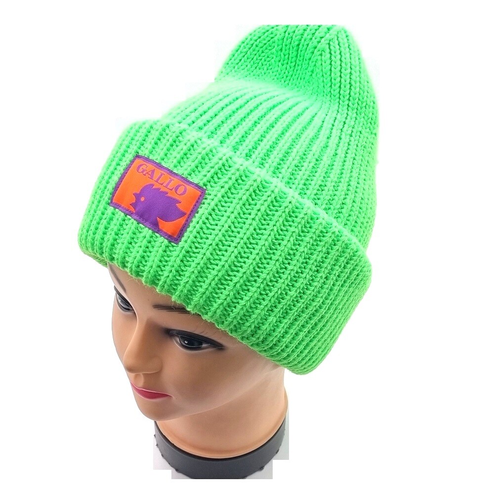 Cappello Berretto Gallo Unisex Bimbo Verde Fluo doppio risvolto