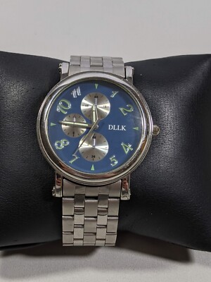 DLLK Blue Dial Round Silver Tone Case 40 mm SS Band Watch 7.75 Inch