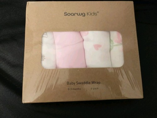 NWT..Soarwg Kids 4 Piece Organic Cotton Swaddle Pink 0 - 3 Months FACTORY SEALED - Picture 3 of 9