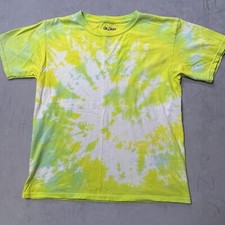 Gildan T-Shirt Youth Teens L 14-16 Short Sleeve Yellow Green White Tie Dye