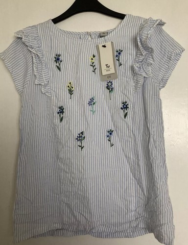 GIRLS PRETTY BLUE & WHITE STRIPED SUMMER TOP 13 YEARS TU HOLIDAY PARTY BNWT GIFT - Picture 4 of 10