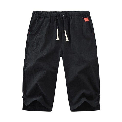 Mens 3/4 Length Shorts Elastic Waist Casual Linen Baggy Three Quarter Pants - Picture 10 of 16