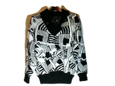 Vintage Demetre Black and White Wool Men’s Ski Sweater Heavy Knit Sweater Sz Sm