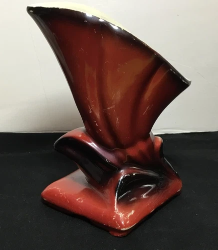 Shawnee Pottery small Bud Vase, Red, Mid Century, Cornucopia, 4.75" height