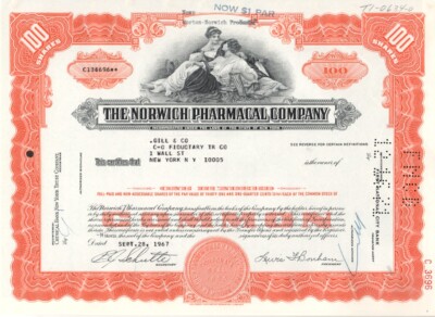 Norwich Pharmacal Company - Original Stock Certificate - 1967 - C136696