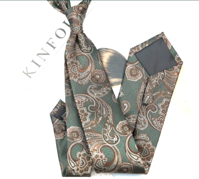 New Classic Paisley Green Brown JACQUARD WOVEN 100% Silk Men's Necktie Tie