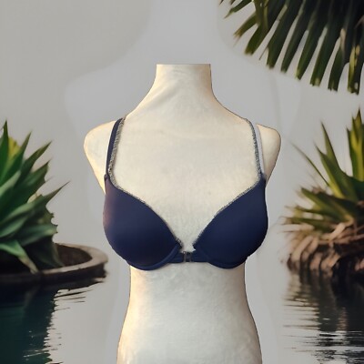 Tommy Hilfiger Womens T Back Bra Racerback Push Up Size 36 C Navy Logo Cream