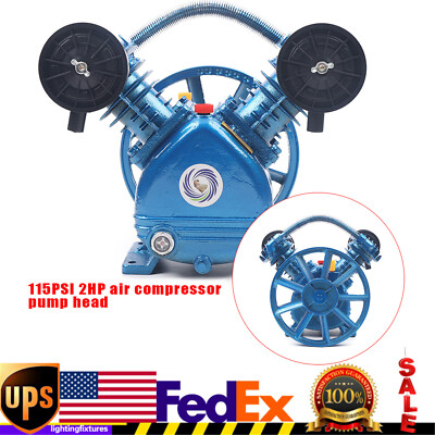 2HP 115 PSI 2Piston V-Style Twin Cylinder Air Compressor Head Pump Single Stage