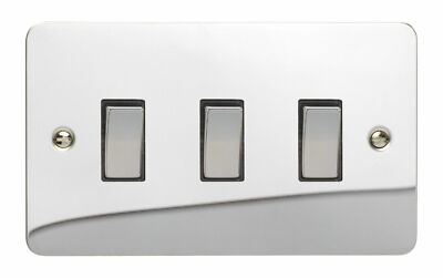 Varilight XFC93D flach poliert Chrom 3 Gang 1 oder 2 Wege Wippschalter Doppelplatte